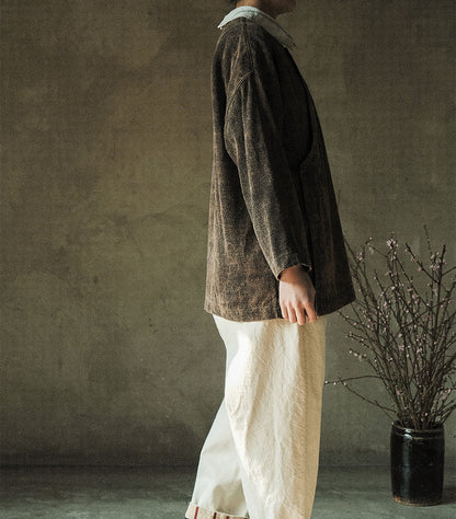 edoa Mud Tussah Silk Slant Placket Jacket 