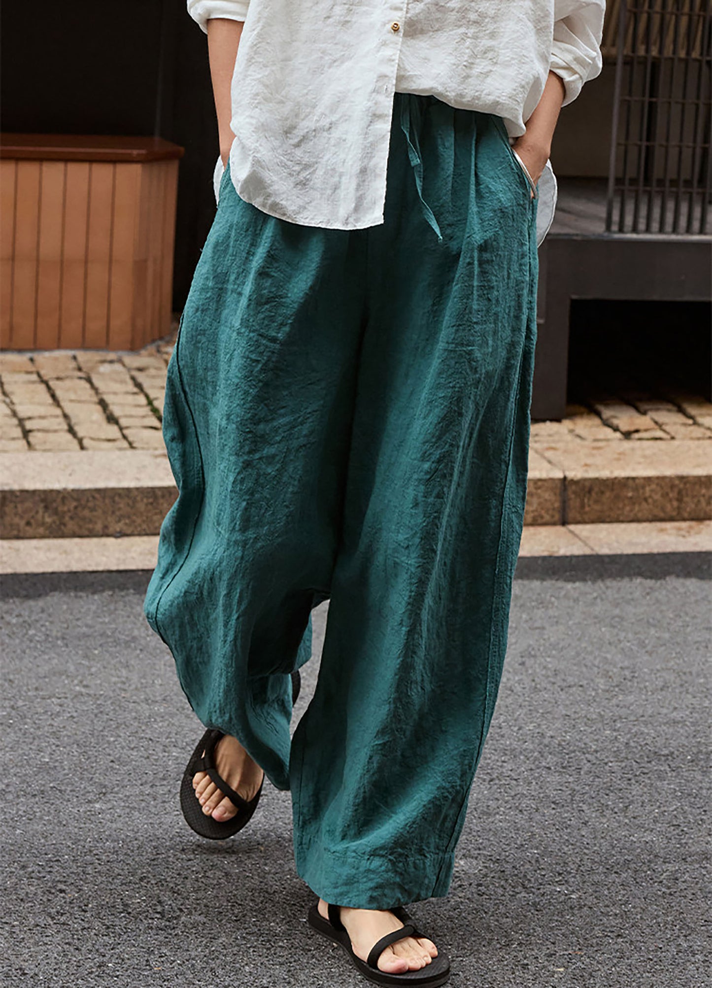 edoa Washed Linen Palazzo Pants