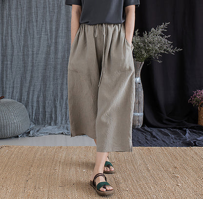 edoa Yarn Dyed French Linen Wide Pants