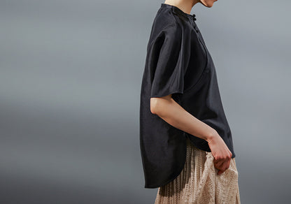 edoa Dupioni Silk Modified Qipao Half Sleeve Top