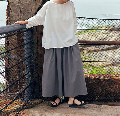 edoa White Loose Fitting Dolman Sleeves  Cotton Pullover Shirt