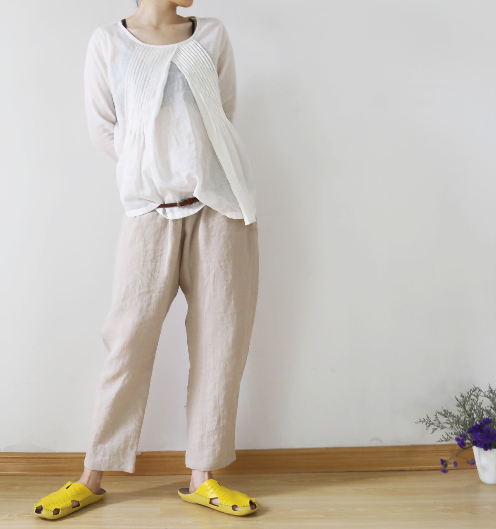 edoa Linen Cotton blend Pleated Top