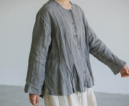 edoa Crinkled Tie Dyed Linen Pleated Shirt