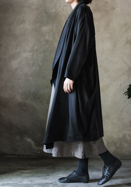 edoa Black Stone Washed Silk Charmeuse Shawl Collar Coat