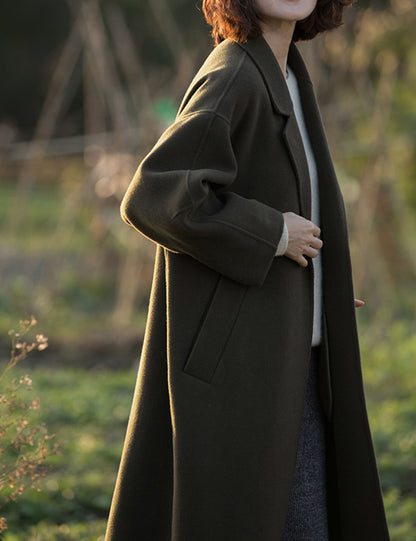 edoa Minimalist Double-faced Wool Cashmere Maxi Coat 