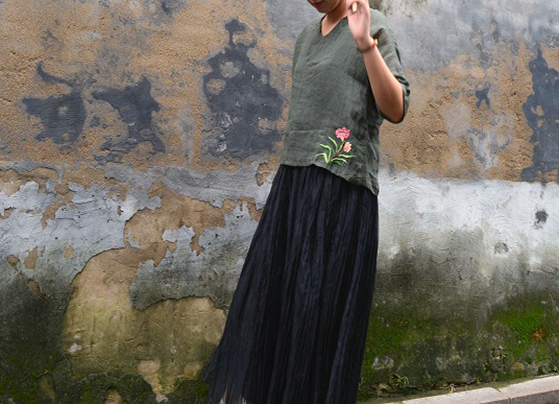 Blue Washed Linen Summer Shirt to0192 A055