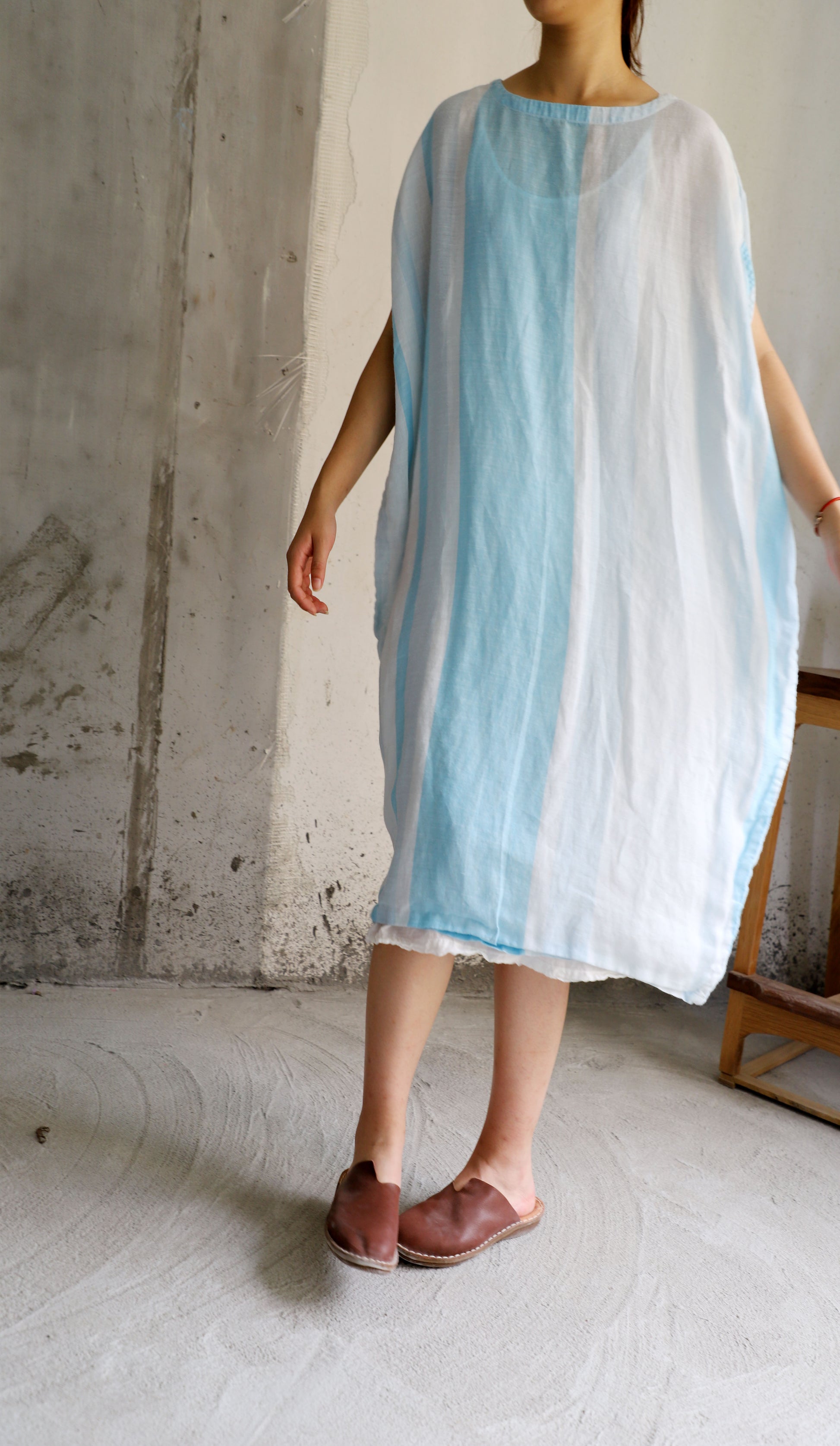 edoa Striped Ramie Oversized Circle Dress