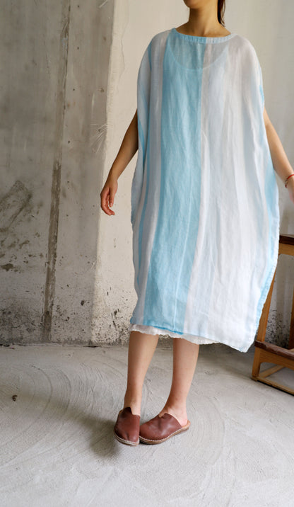 edoa Striped Ramie Oversized Circle Dress