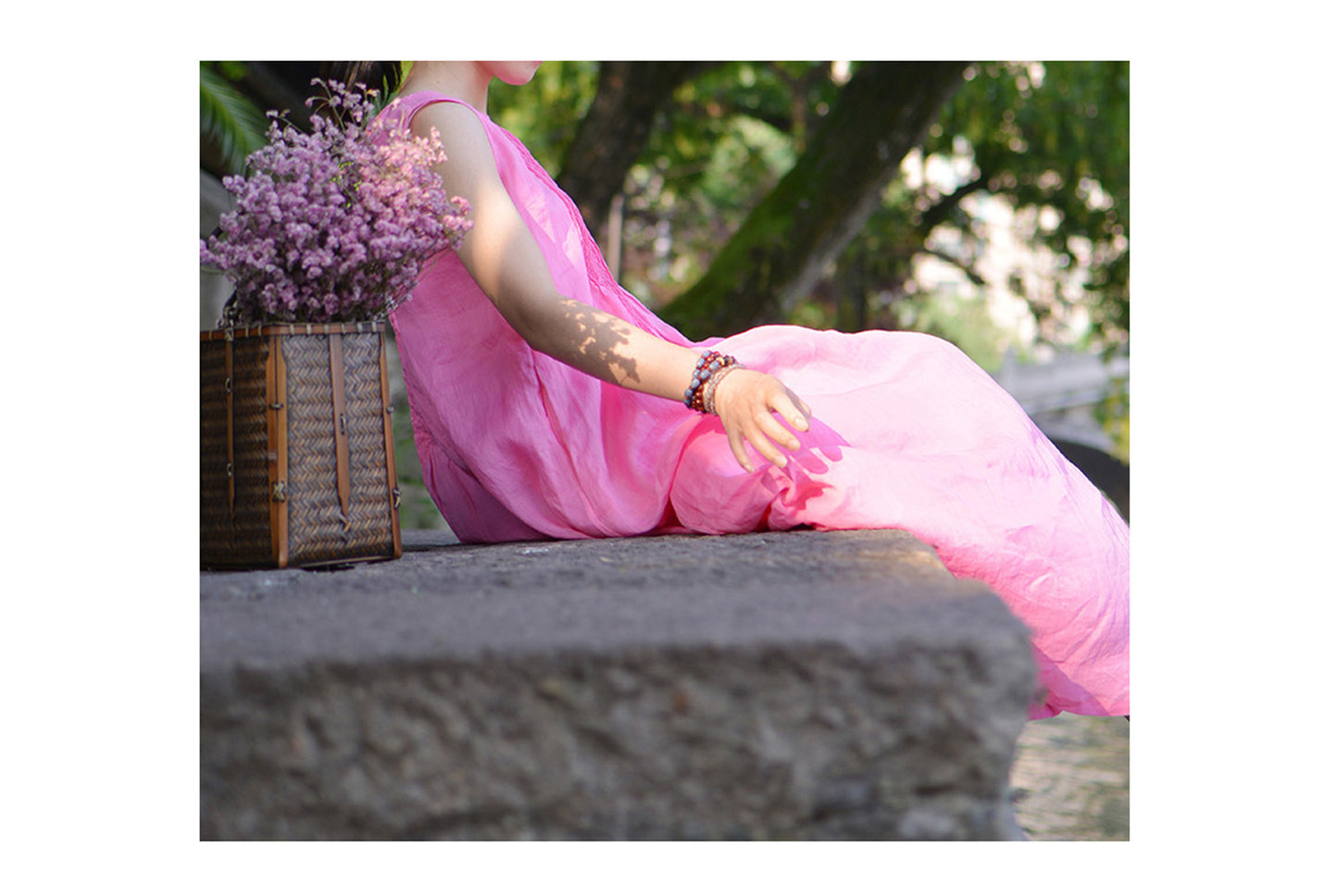 edoa Hand Pintucked Ramie Floor-length Tank Dress 