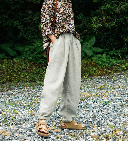 edoa Yarn Dyed French Linen Tapered Pants