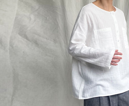 edoa White Double Layer Cotton Blouse