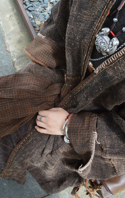 edoa Reversible Oversized Mud Tussah Silk Kimono Coat