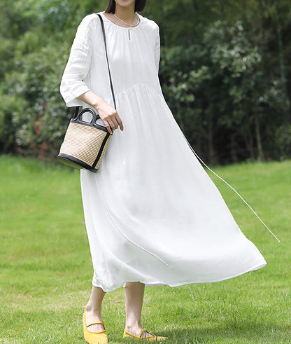 edoa High Counted Ramie Gathered Midi Dress 