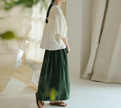 edoa Linen and Tussah Silk Patchwork Blouse