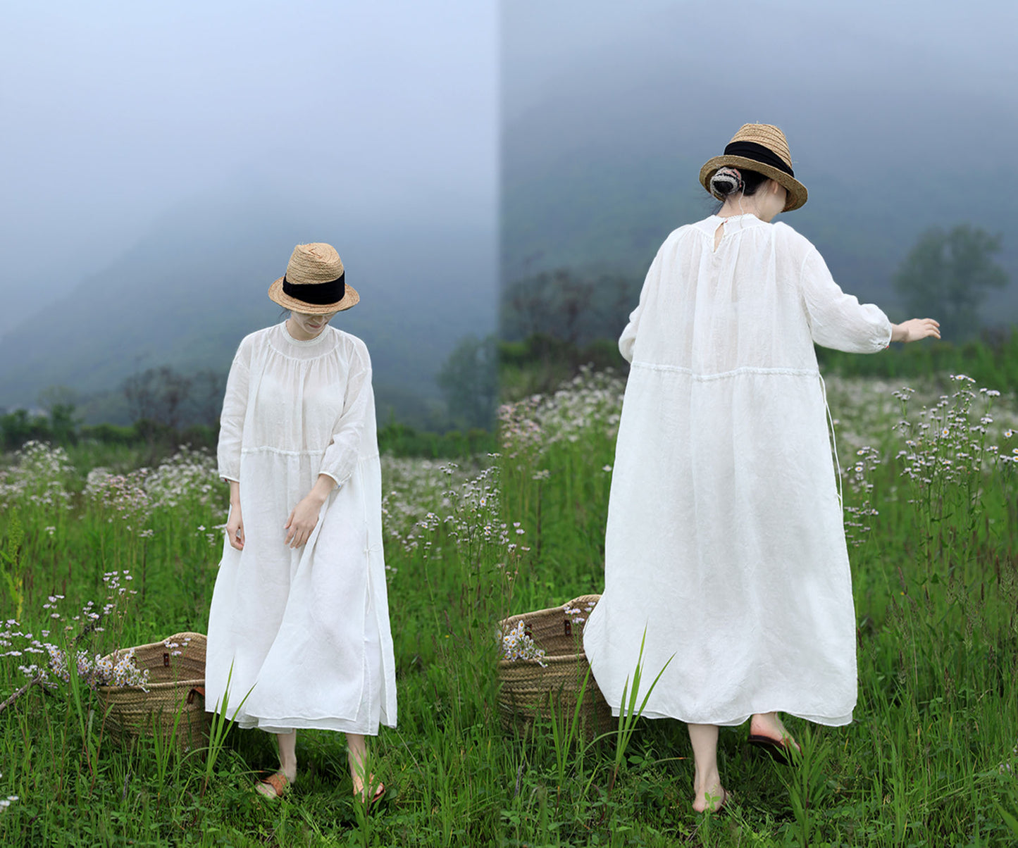 edoa High Counted French Linen Victorian Dress