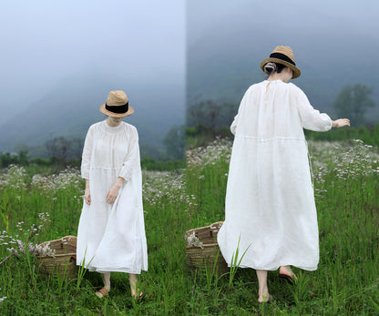 edoa High Counted French Linen Victorian Dress