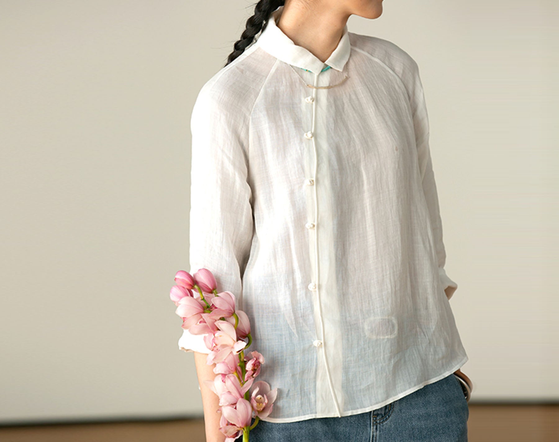 edoa High Counted Ramie Chinese Style Top