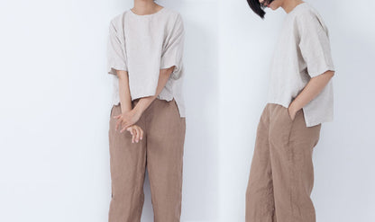 edoa Loose Fitting Linen Tunic Top