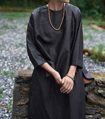 edoa Intangible Cultural Heritage Cracked Mud Silk Crew Neck Pullover Top