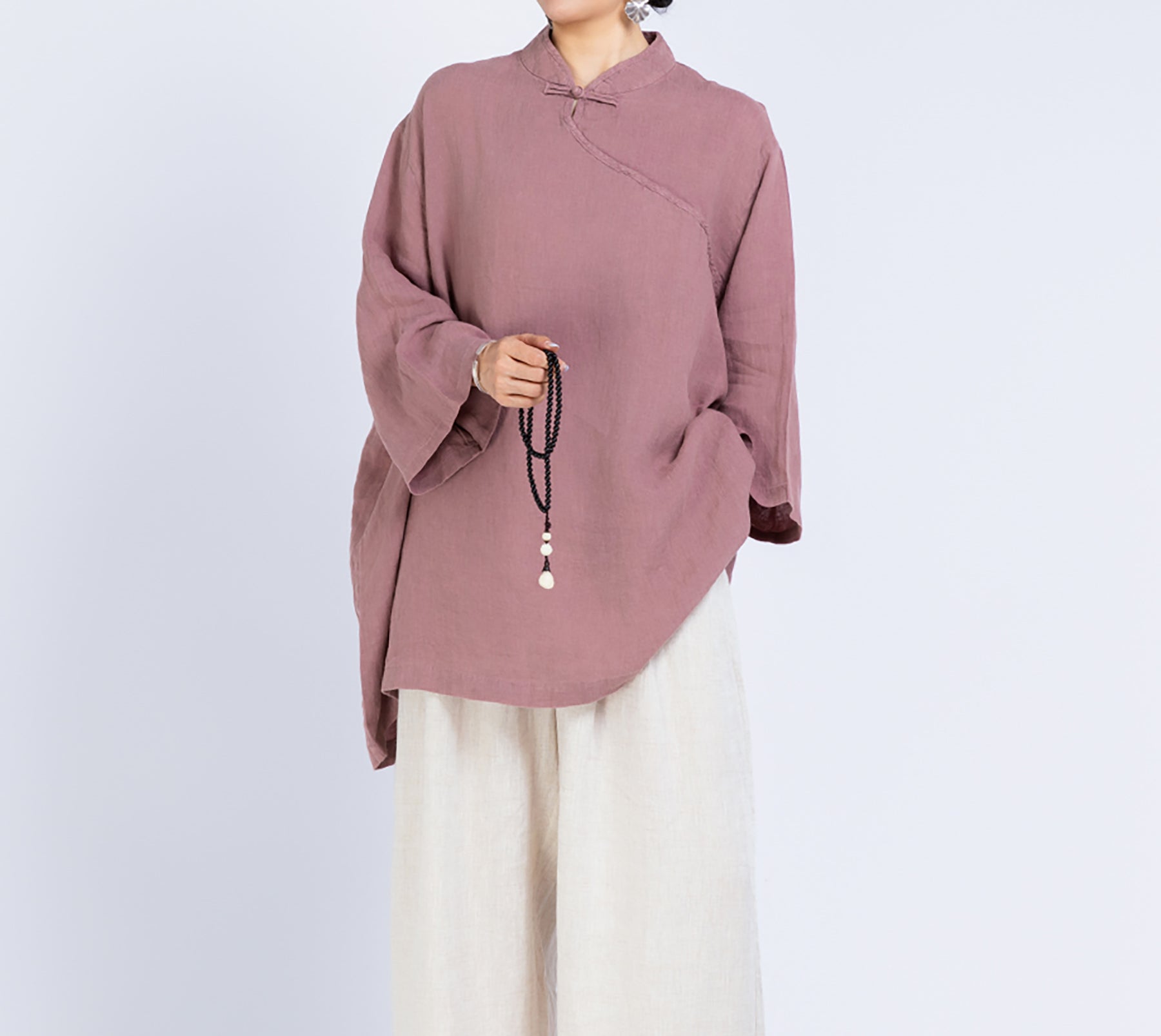 edoa Loose Heavy Weight Linen Retro Blouse