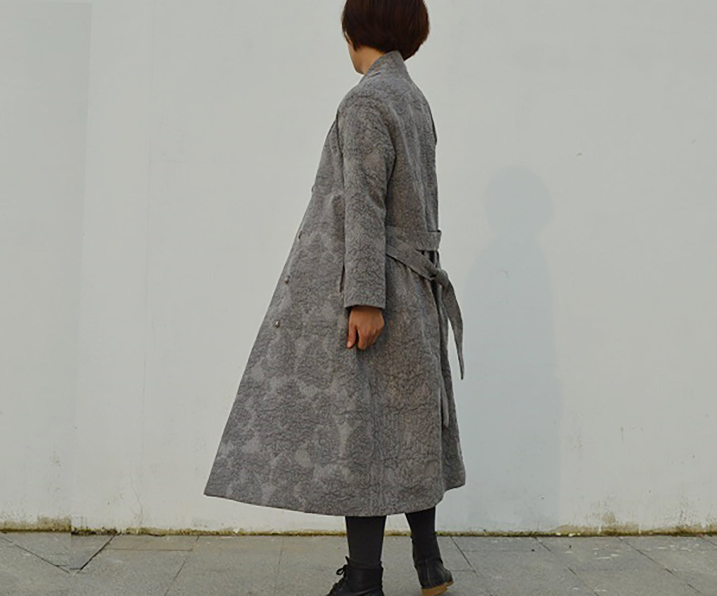Gray Heavy Weight Linen Cotton Blend Trench Coat co0212 507