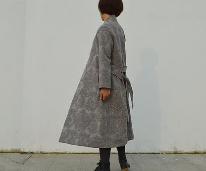 Gray Heavy Weight Linen Cotton Blend Trench Coat co0212 507