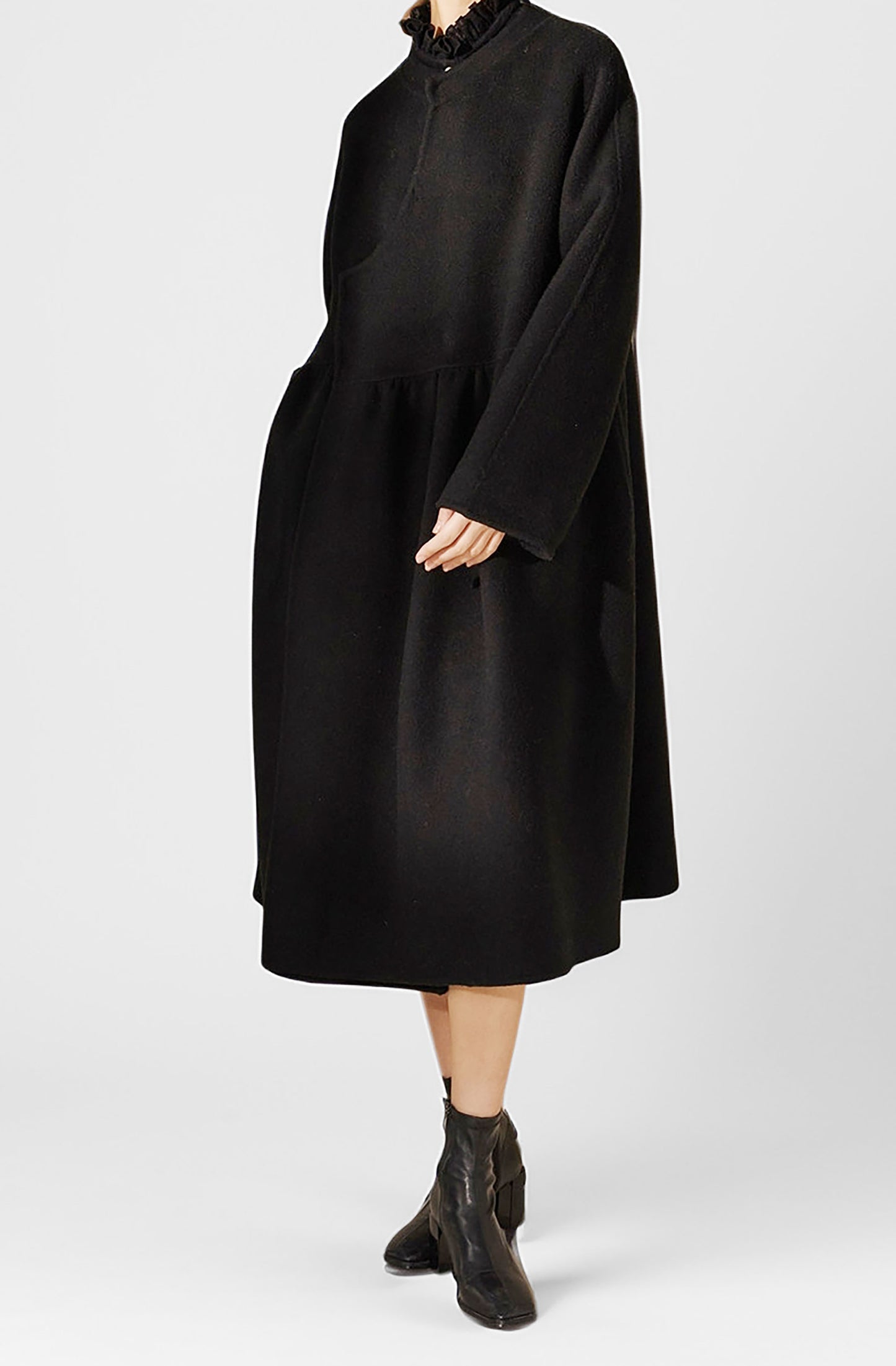 edoa Chinese Style Double-faced Wool Wrap Coat
