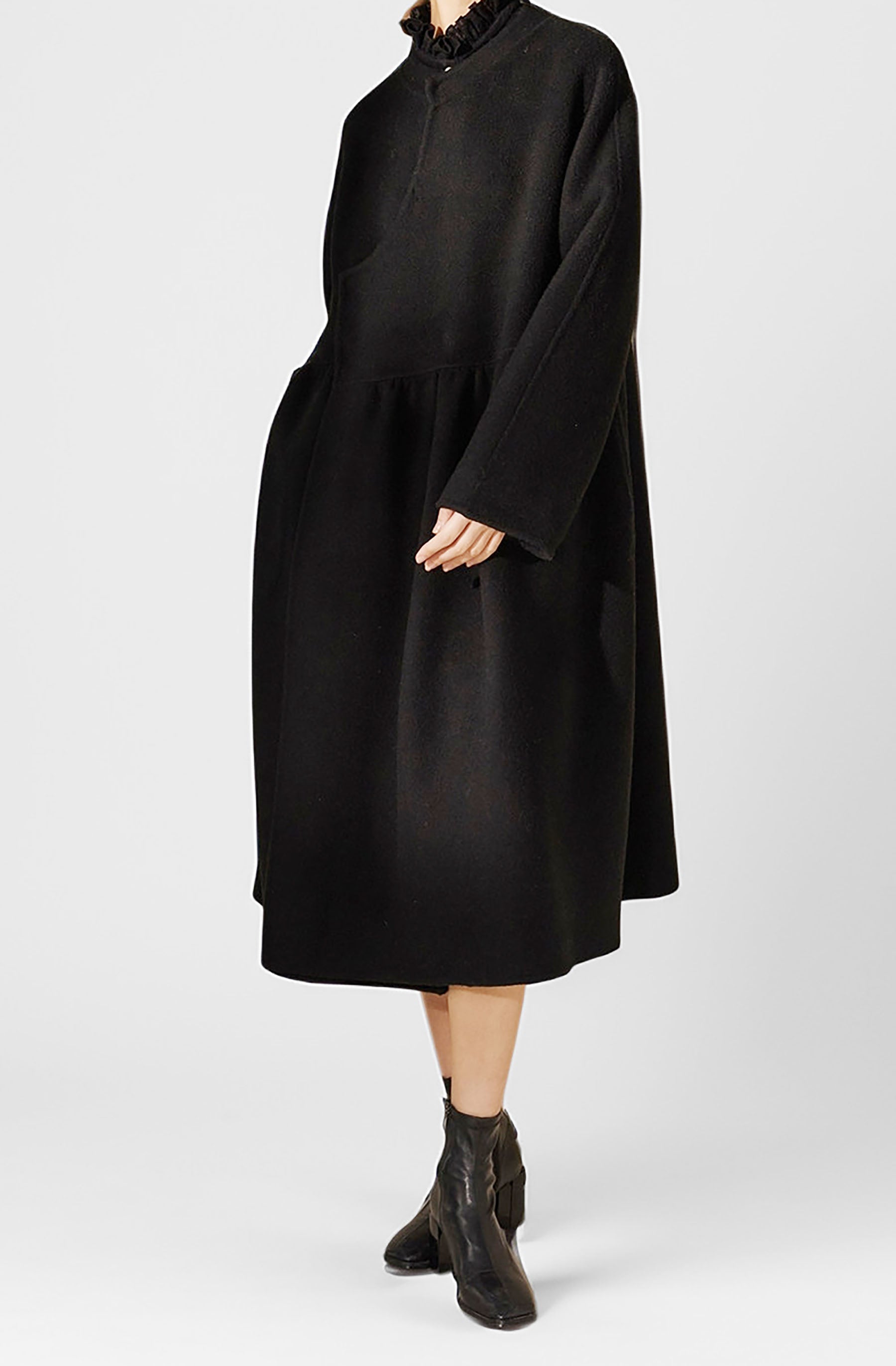 edoa Chinese Style Double-faced Wool Wrap Coat