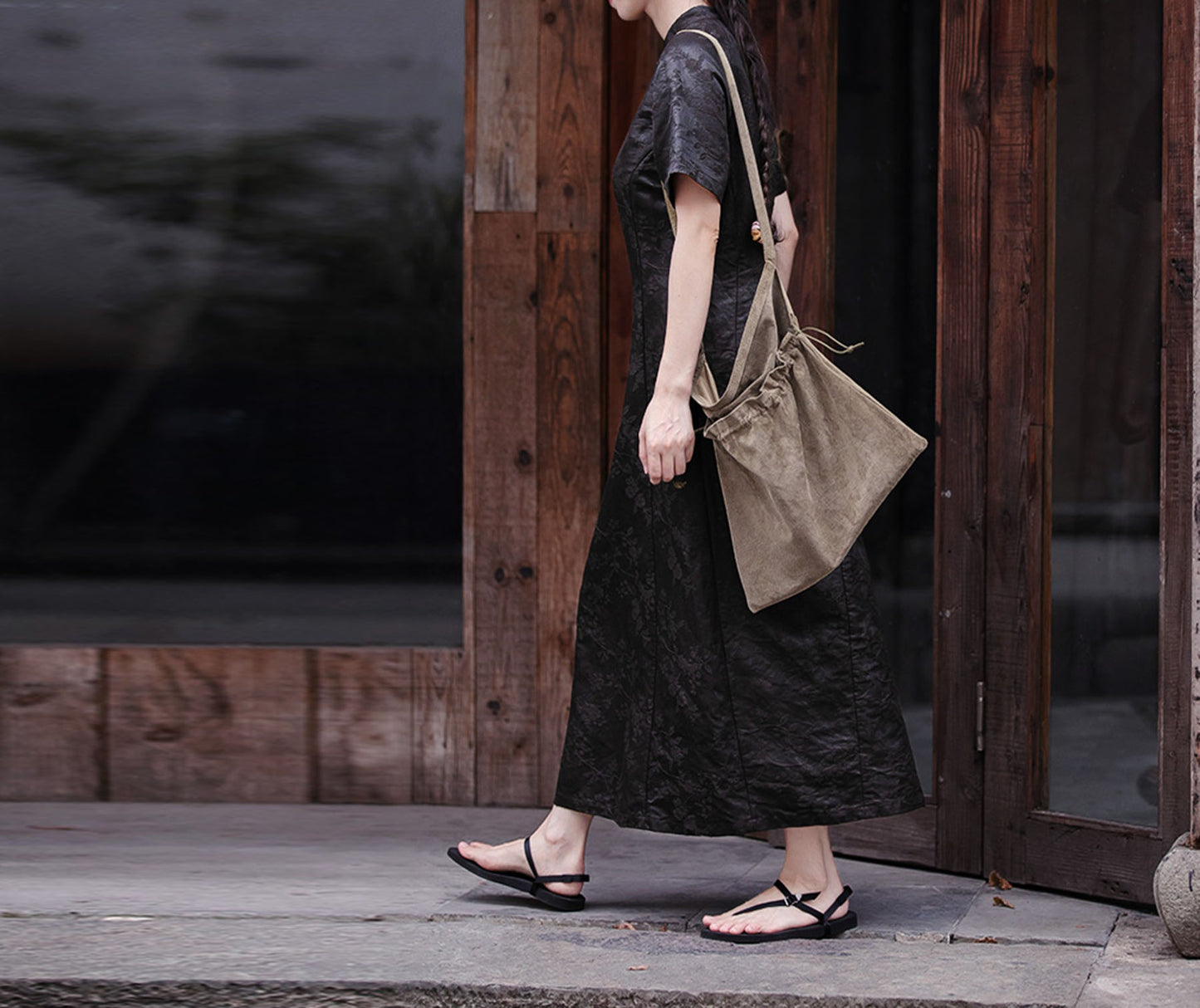 edoa Mud Silk Linen blend Jacquard Qipao