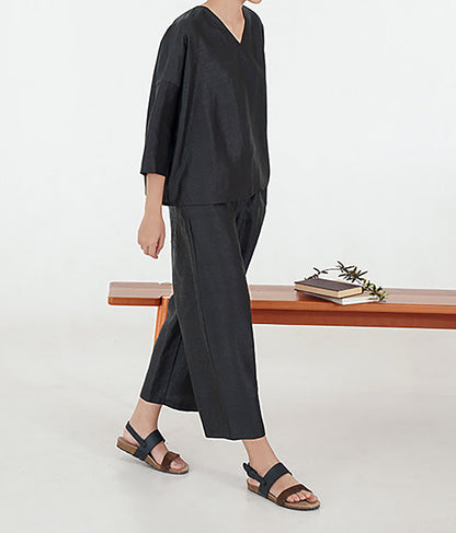 edoa Intangible Cultural Heritage Cracked Mud Silk Wide-leg Crop Pants