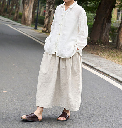 edoa Relaxed White High Count Linen Blouse