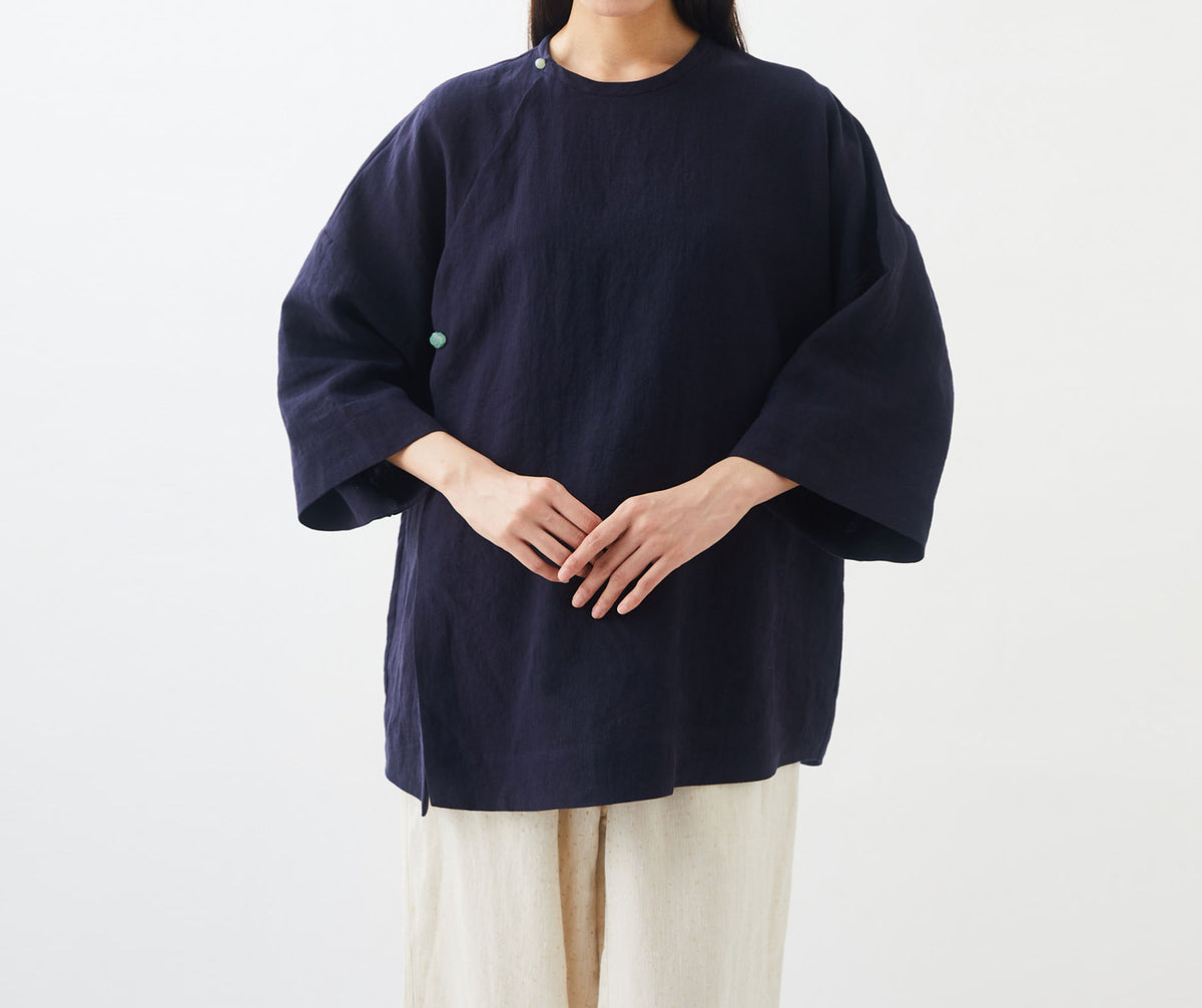 Minimalist Linen Blouse with Jade Buttons bl0022 K029