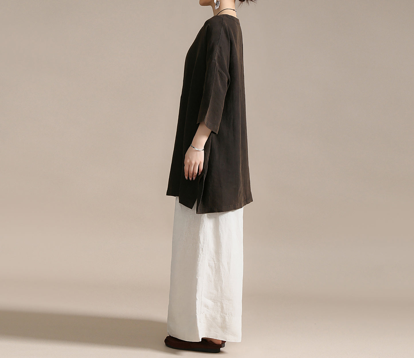 edoa Oversized Heavy Weight Natural Flax Linen Tunic