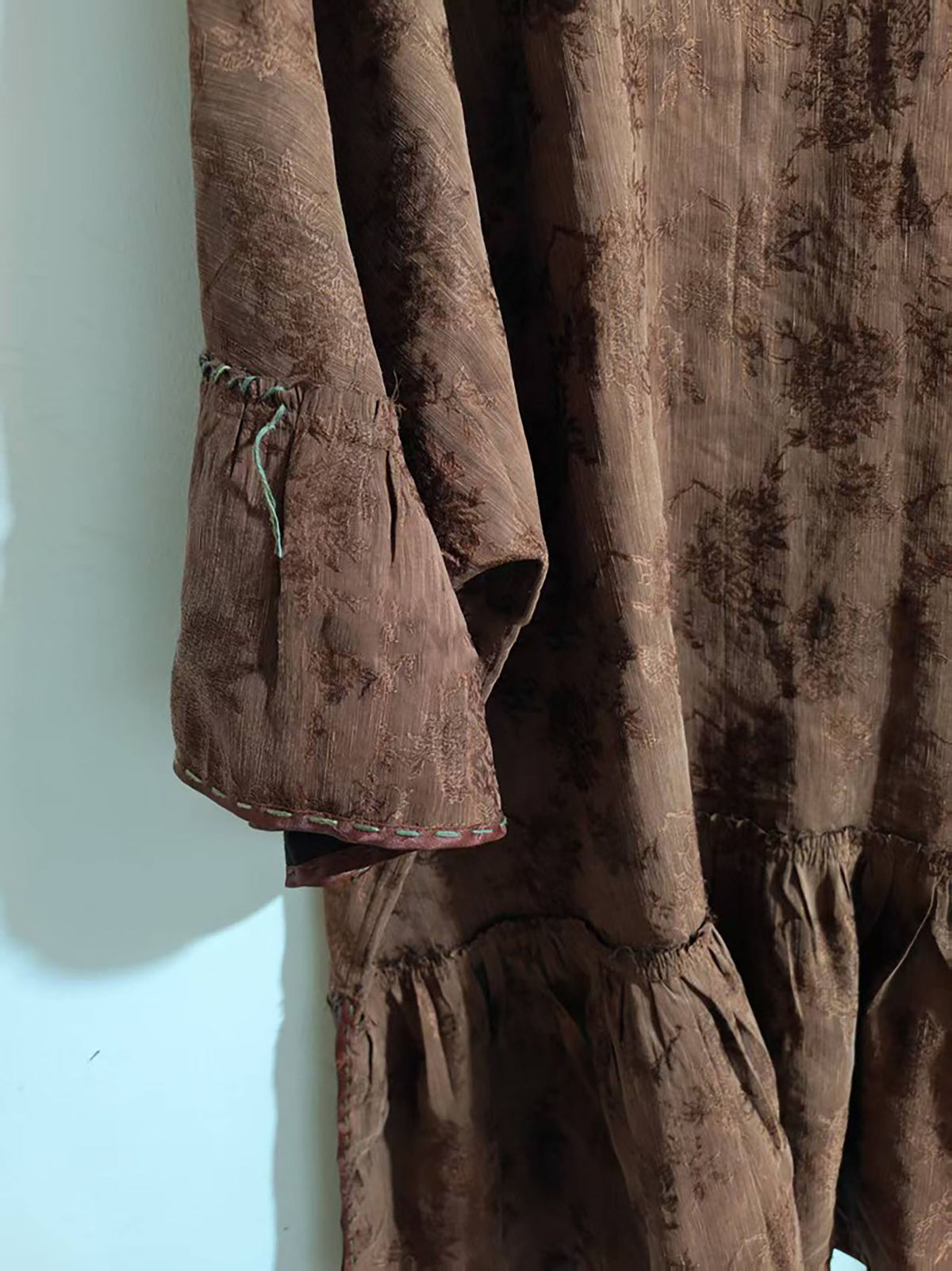 Mud Dyed Silk Linen blend Jacquard Ruffled Hem Qipao Dress dr0400 X332