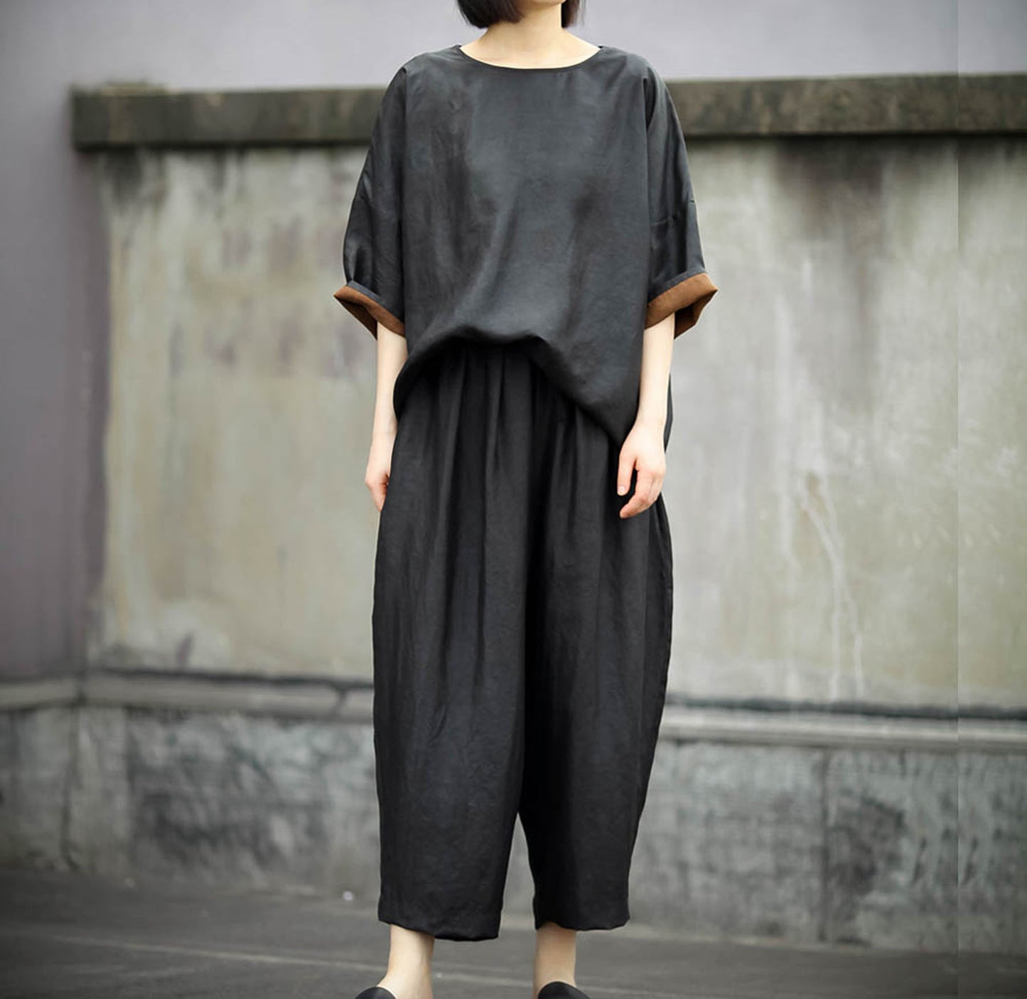 edoa Loose Fitting Mud Silk Wide Leg Pants 