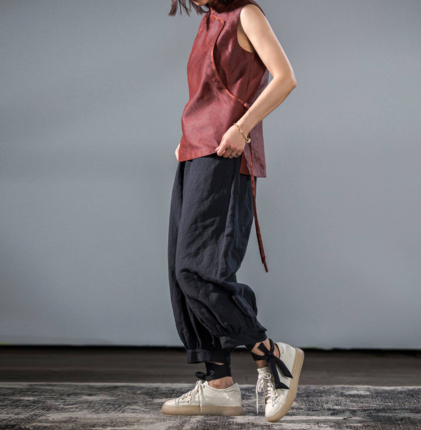 edoa Summer Elegant Retro Mud Silk Sleeveless Chinese Style Top