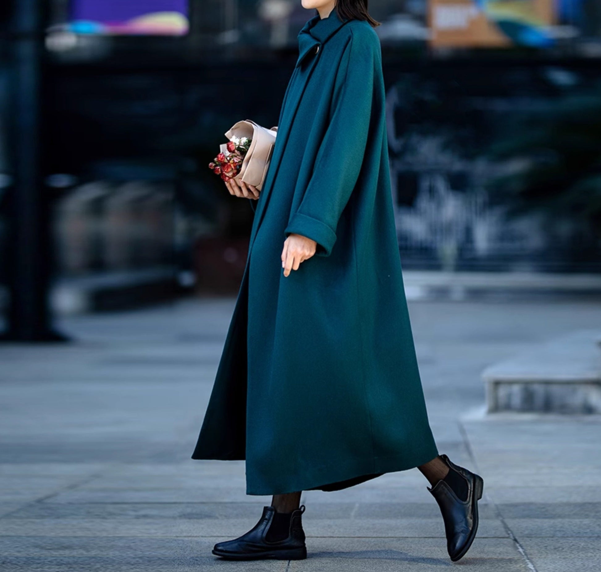 edoa Vintage Style Long Wool Coat 