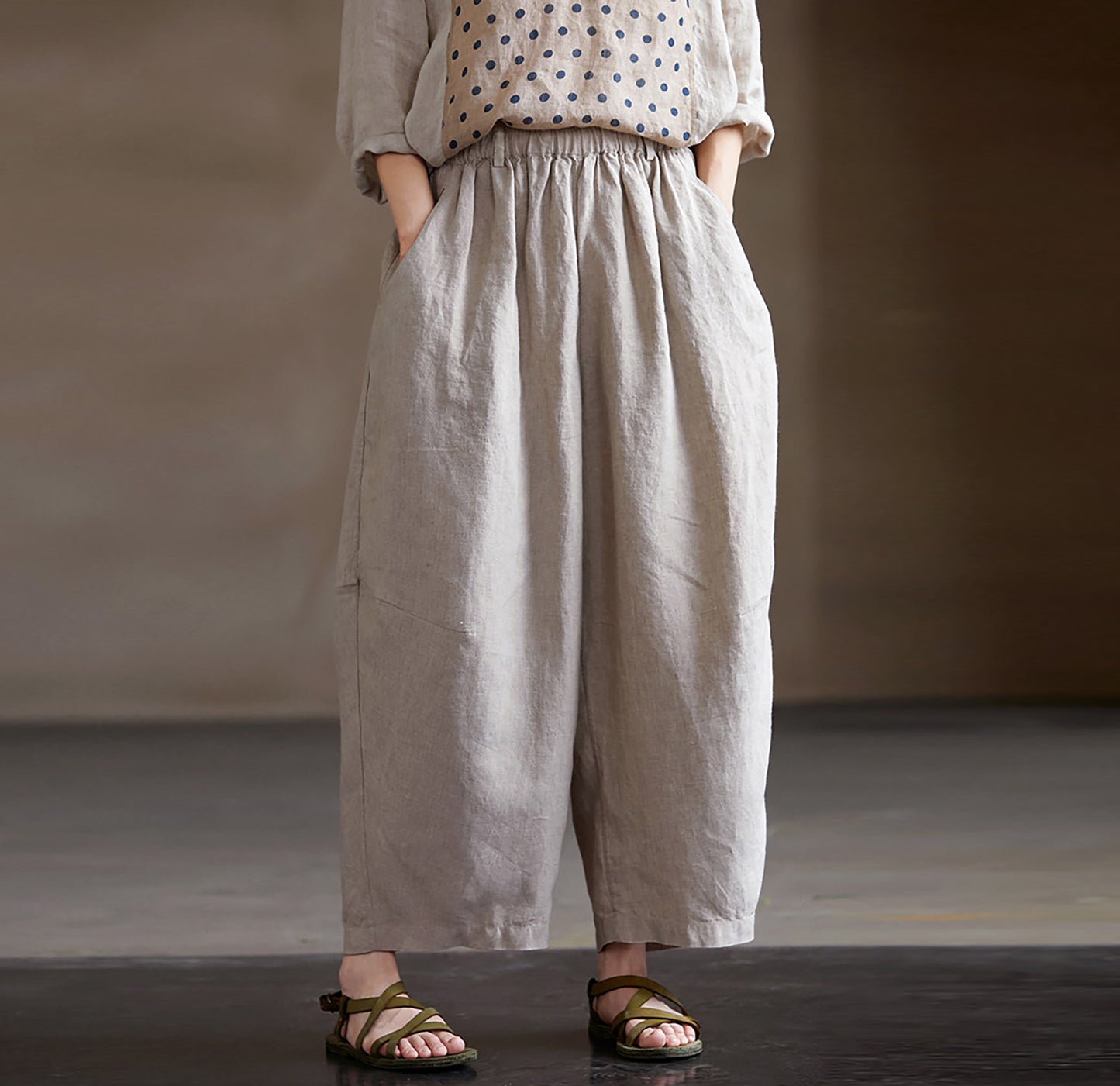 edoa Eco-friendly Flax Linen Tapered Pants