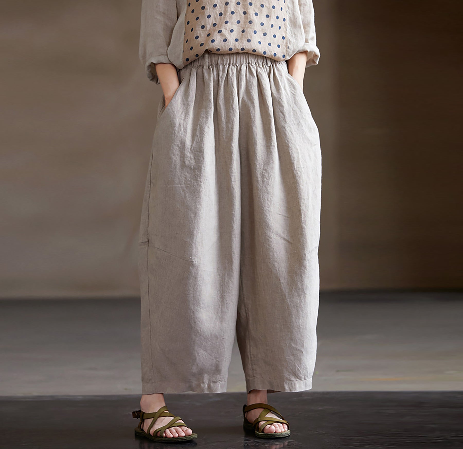 edoa Eco-friendly Flax Linen Tapered Pants