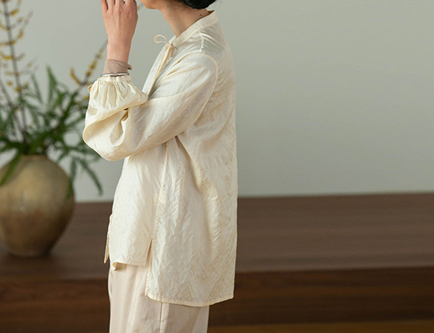 edoa Dupioni Tussah Silk Tie Blouse
