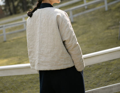 edoa Collarless Flax Linen Goose Down Chinese Jacket 