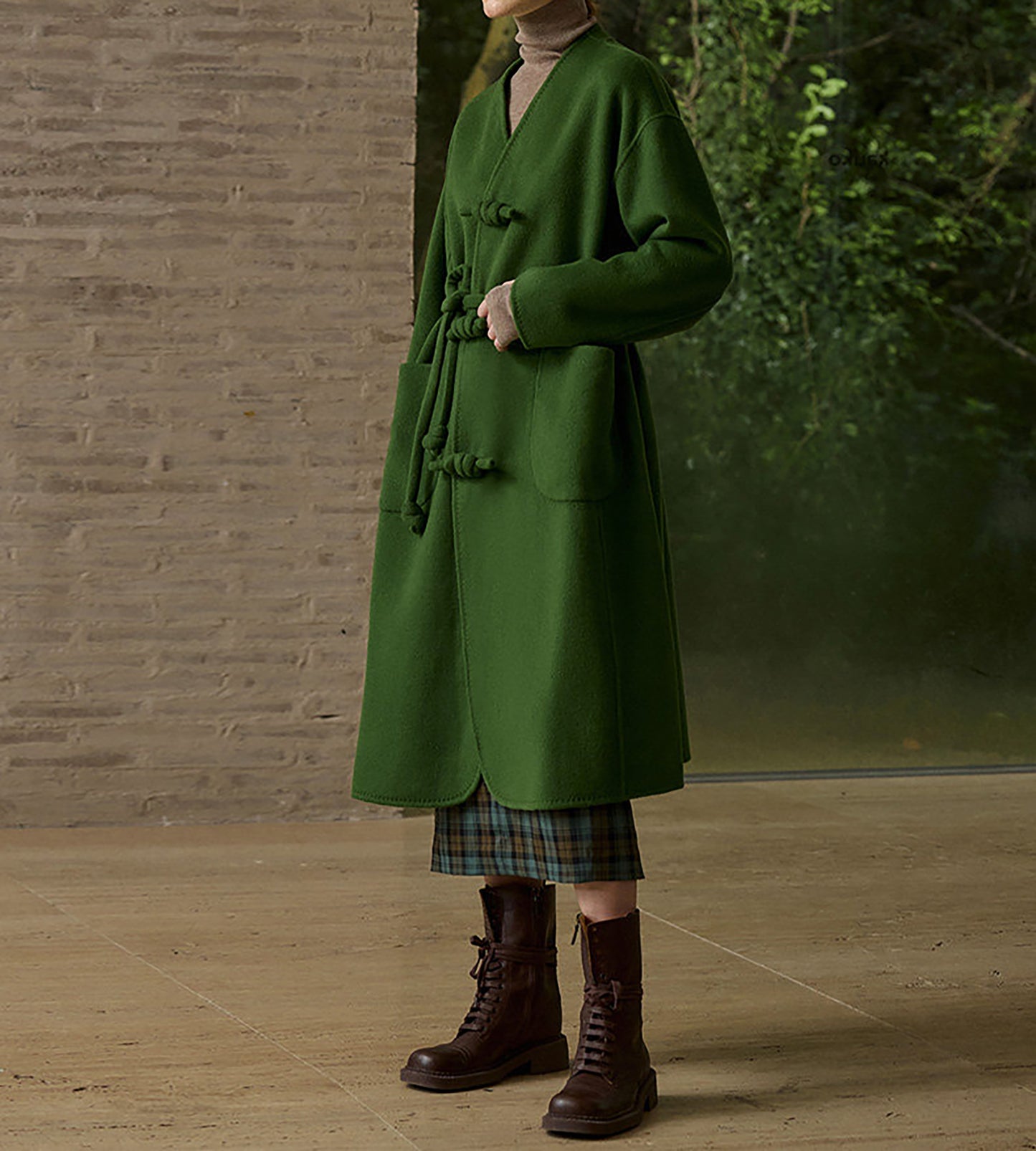EDOA New Chinese Style Double-faced Wool Long Coat