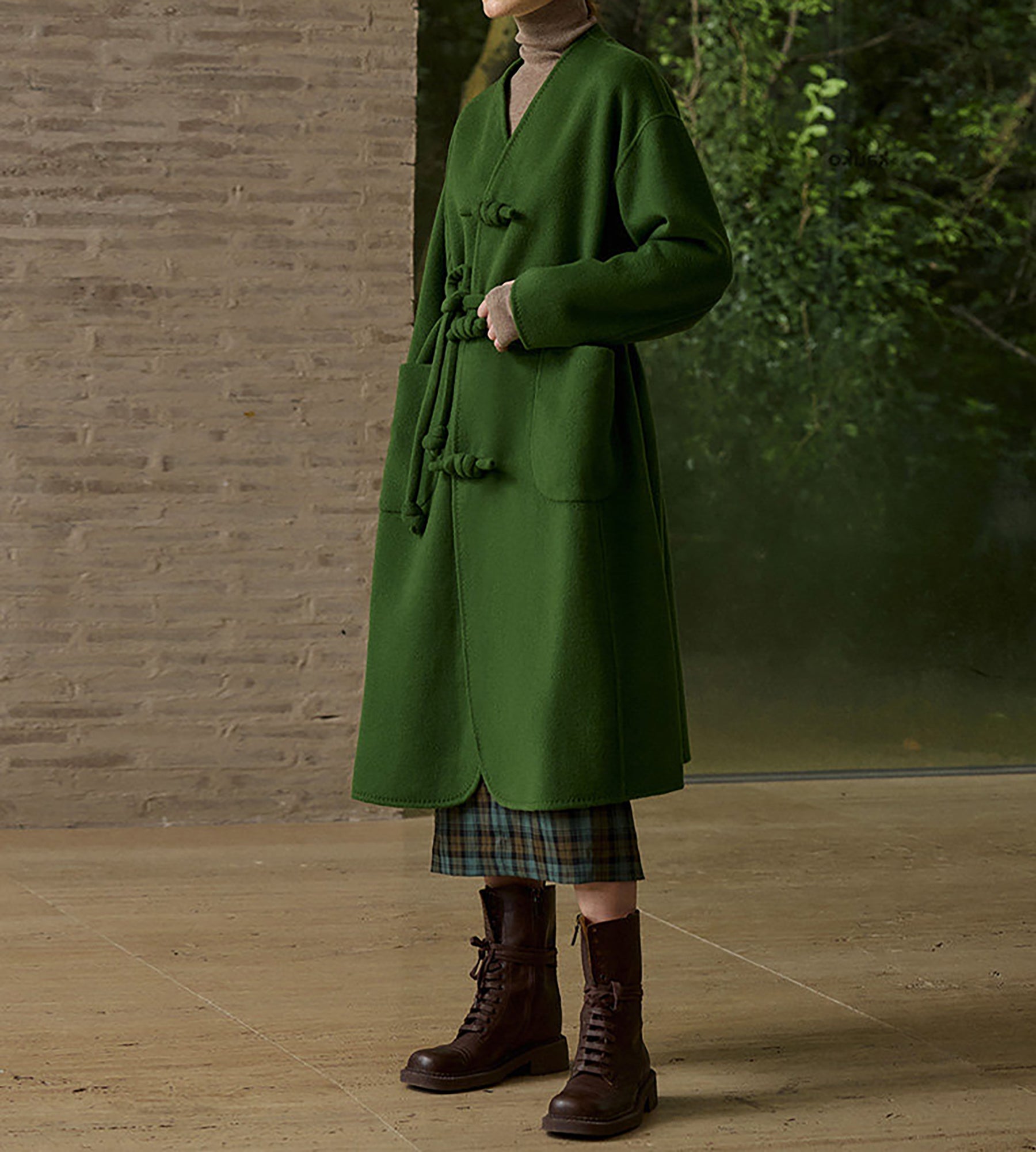 EDOA New Chinese Style Double-faced Wool Long Coat