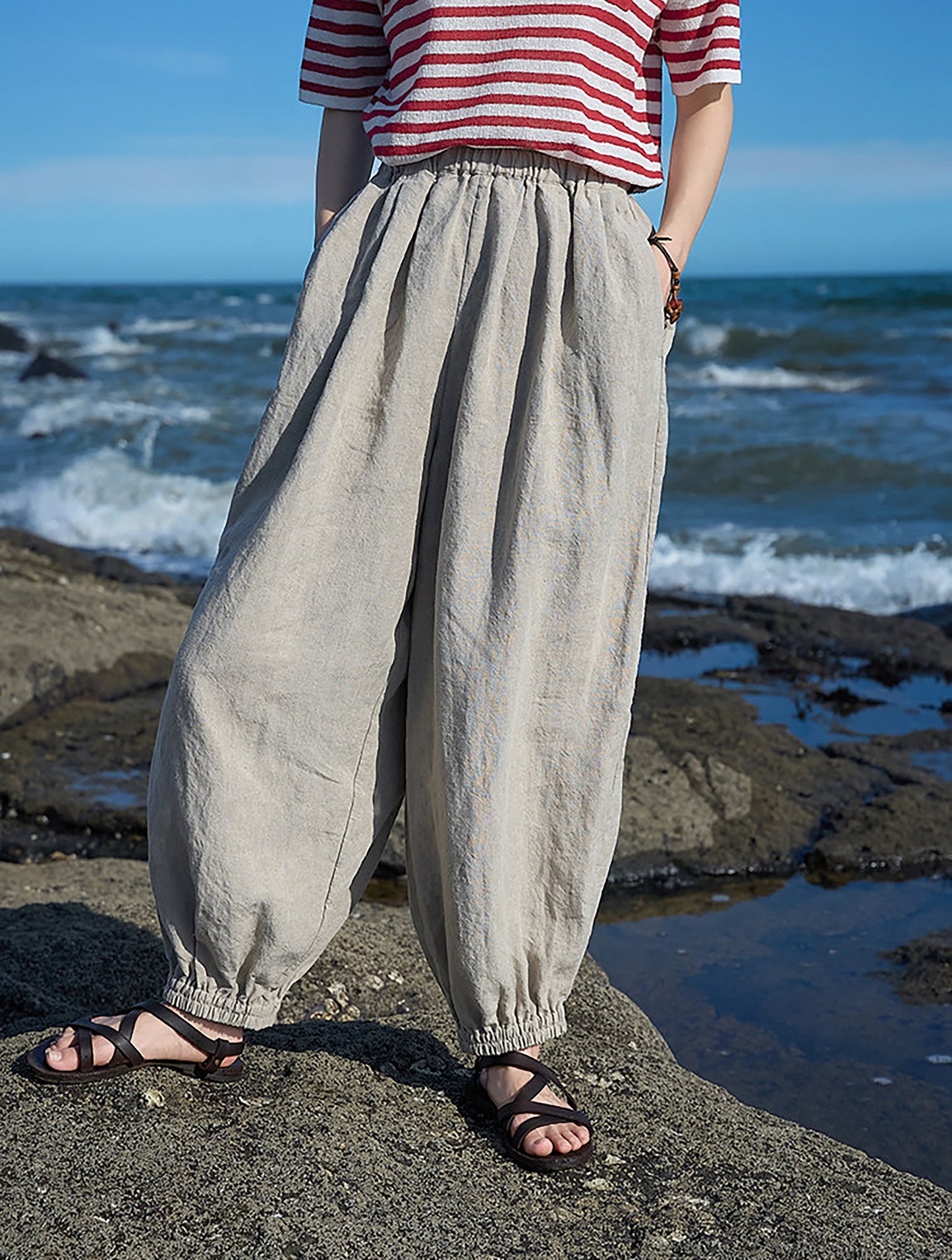 edoa Eco-friendly Flax Linen Lattern Pants 