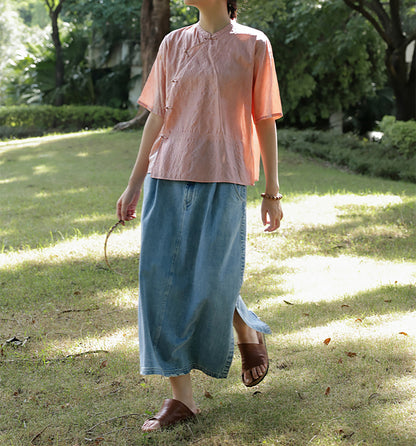 edoa Dupioni Tussah Silk Chinese Blouse