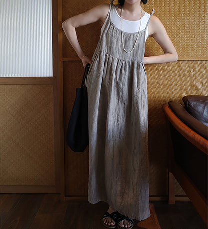 edoa Tie Dyed Linen Pinafore Dress 