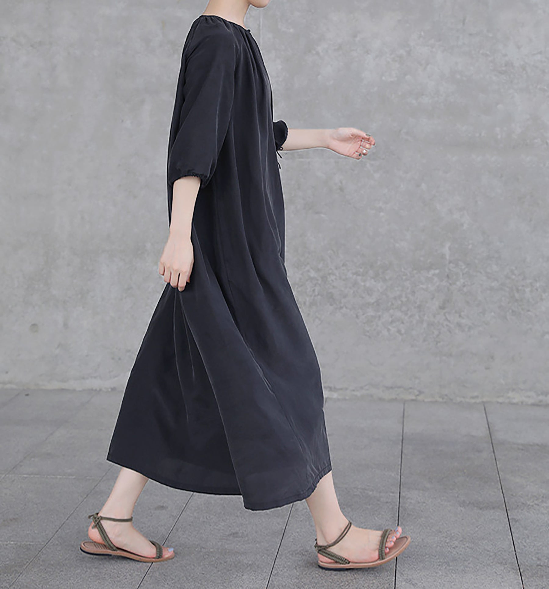 edoa Black Sand Washed Mulberry Silk Habotati Dress