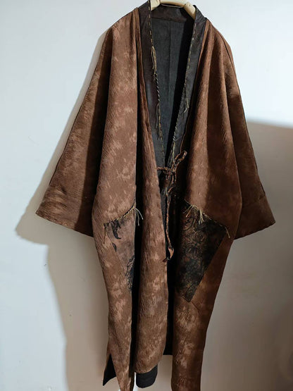 Reversible Mud Silk Linen Blend Jacquard Kimono Coat co0244 X336