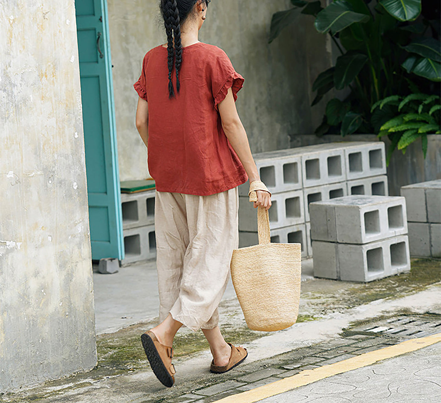 edoa Flax Linen Wide Leg Pants 