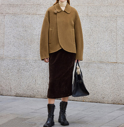 edoa New Chinese Style Double-faced Wool Peacoat